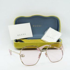 Gucci GG0818SA 003 Geometric Sunglasses - Gold/Pink